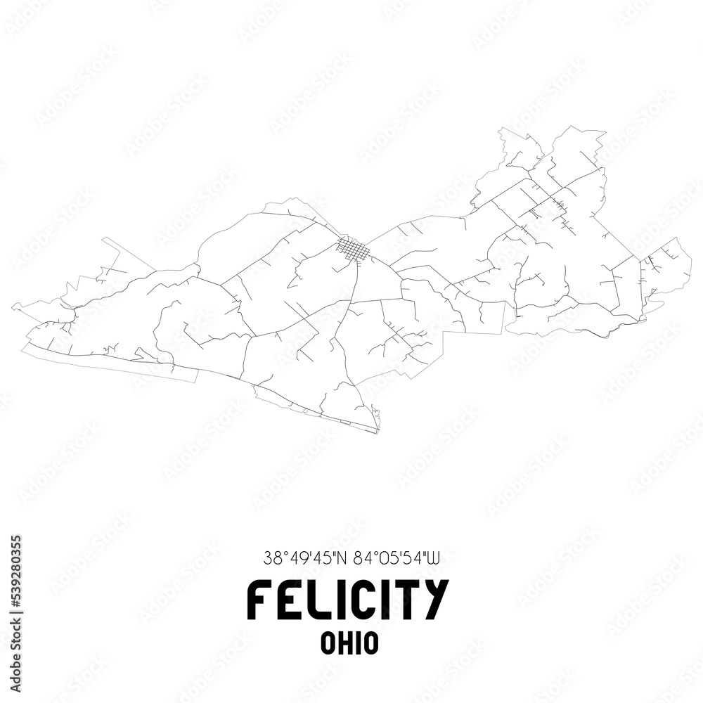 Felicity Ohio. US street map with black and white lines. Felicity Ohio. US street map with black and white lines.