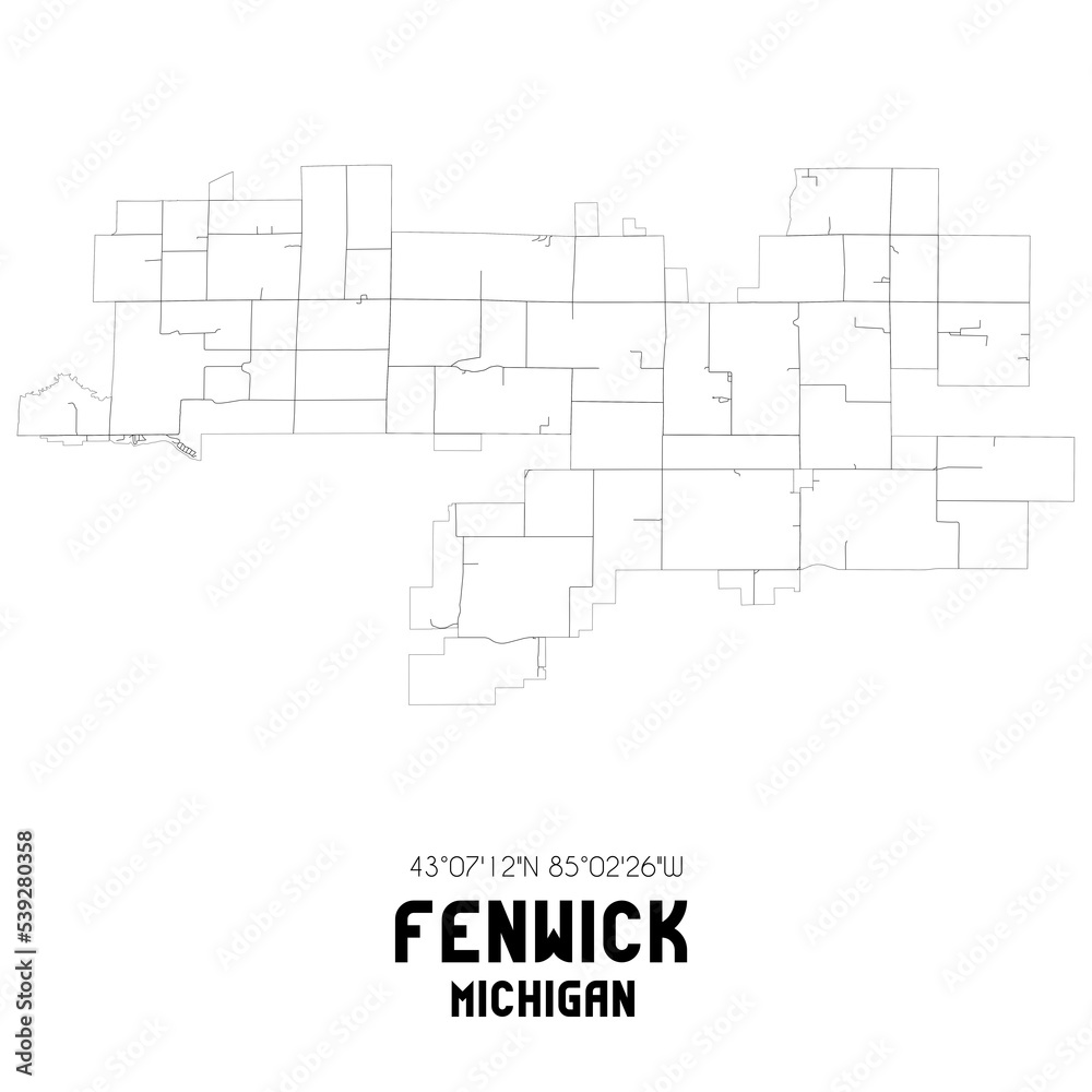 Fenwick Michigan. US street map with black and white lines. Fenwick Michigan. US street map with black and white lines.