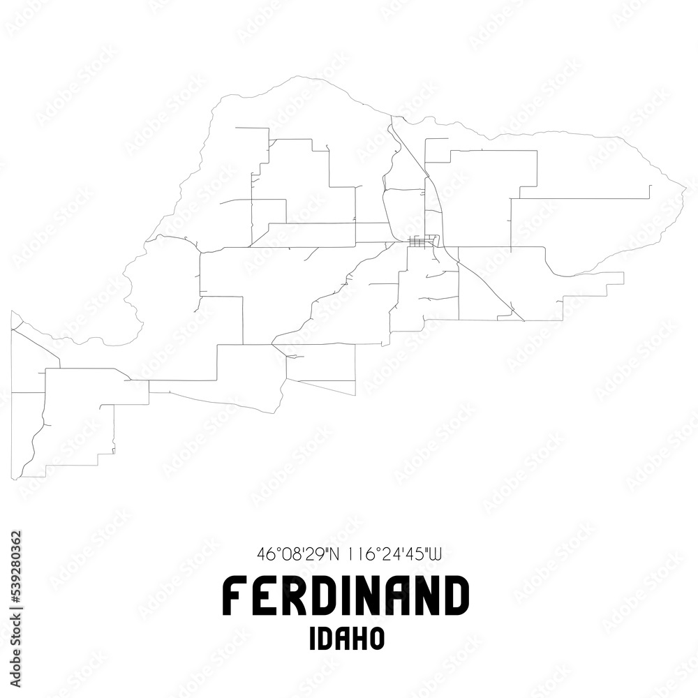 Ferdinand Idaho. US street map with black and white lines. Ferdinand Idaho. US street map with black and white lines.