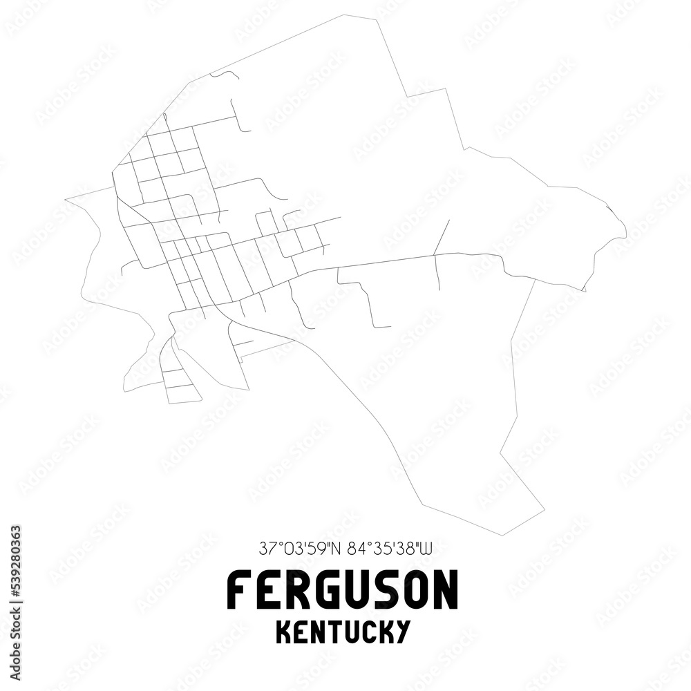 Ferguson Kentucky. US street map with black and white lines.