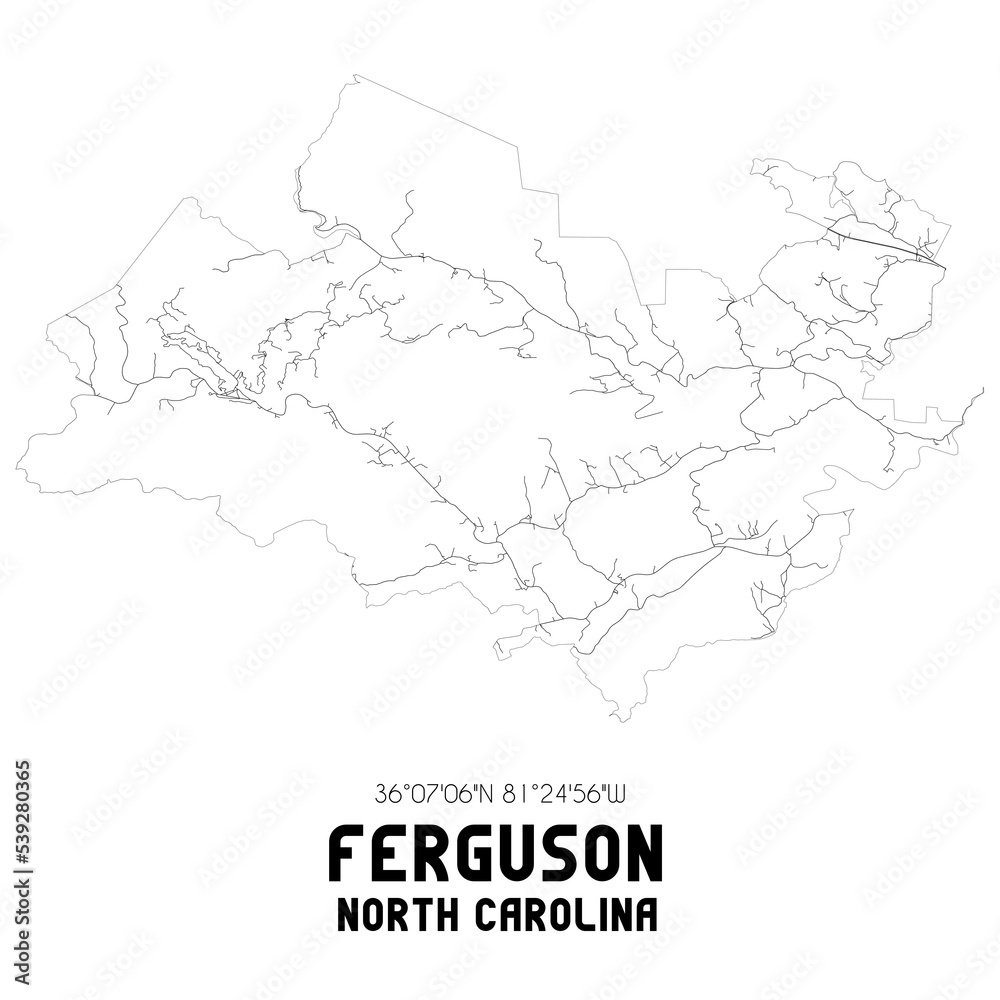 Ferguson North Carolina. US street map with black and white lines.