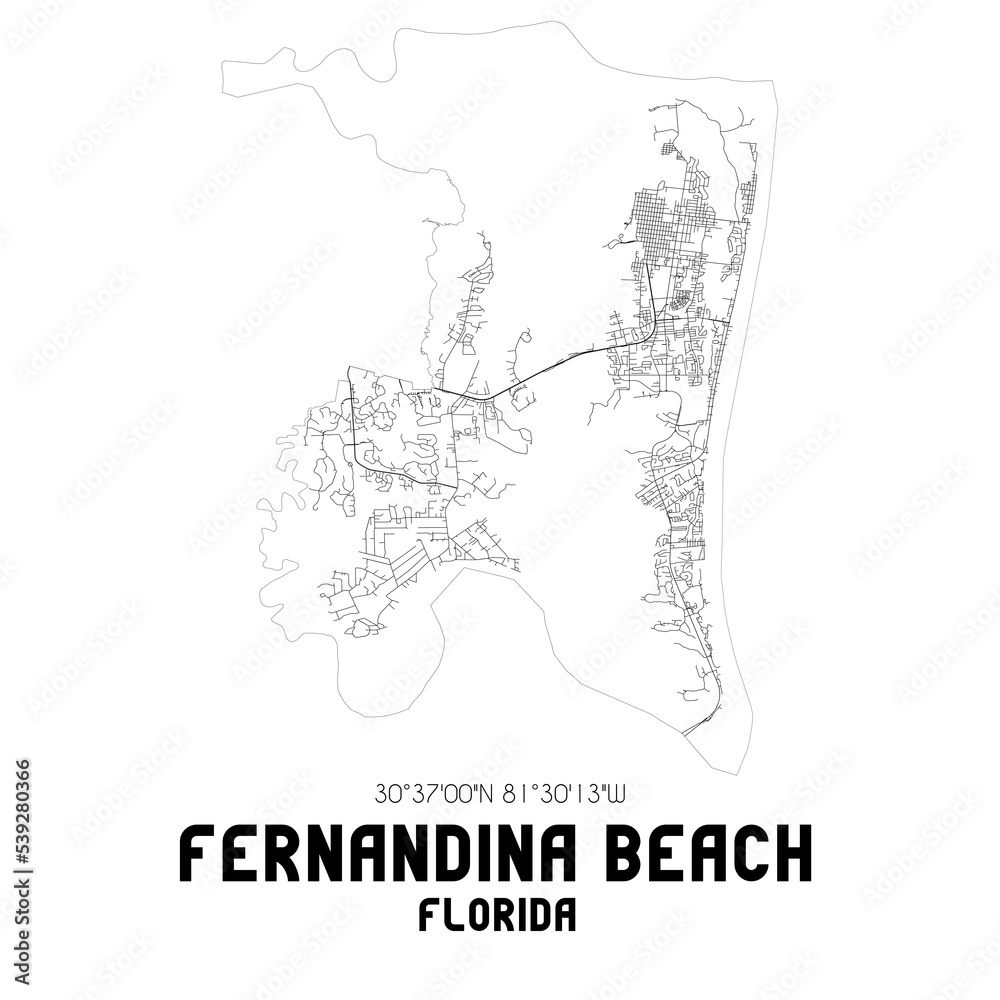 Fernandina Beach Florida. US street map with black and white lines