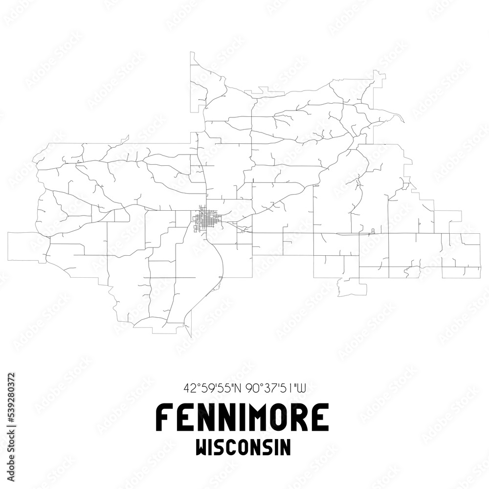 Fennimore Wisconsin. US street map with black and white lines.