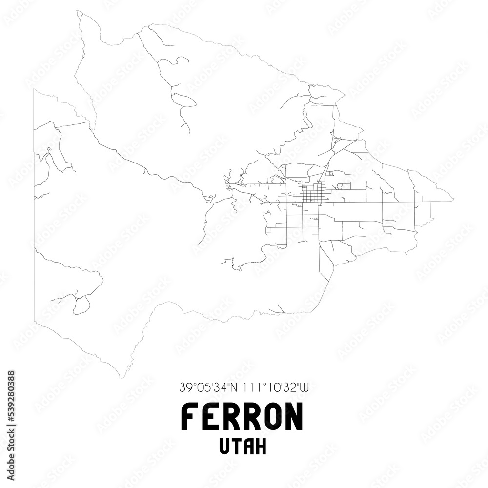 Ferron Utah. US street map with black and white lines. Ferron Utah. US street map with black and white lines.