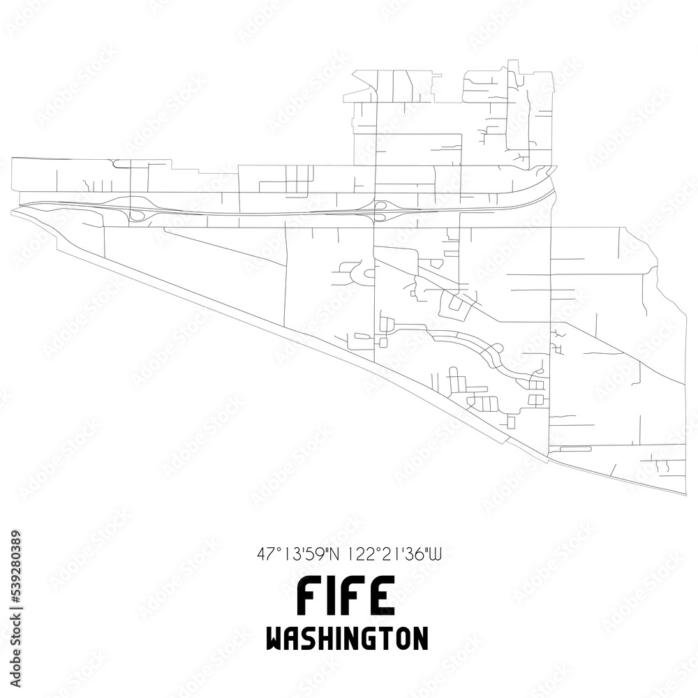 Fife Washington. US street map with black and white lines.