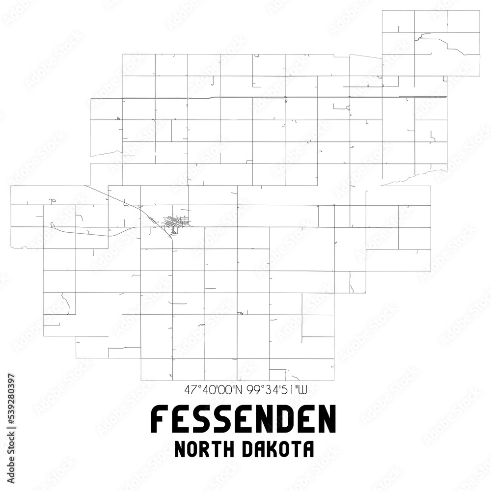 Fessenden North Dakota. US street map with black and white lines. Fessenden North Dakota. US street map with black and white lines.