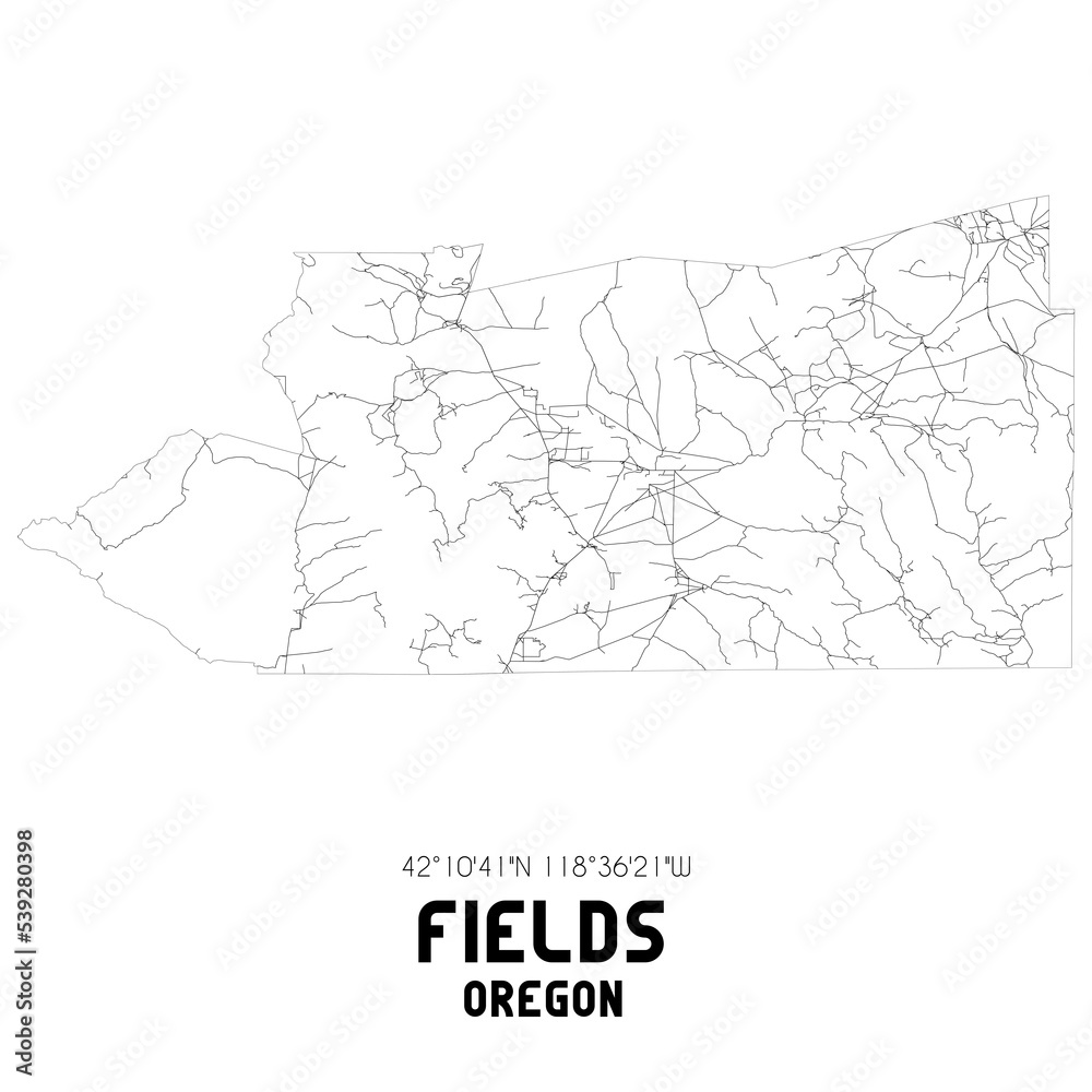 Fields Oregon. US street map with black and white lines. Fields Oregon. US street map with black and white lines.
