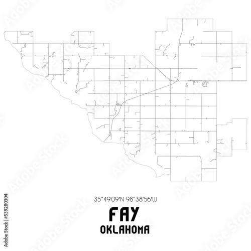 Fay Oklahoma. US street map with black and white lines. photo