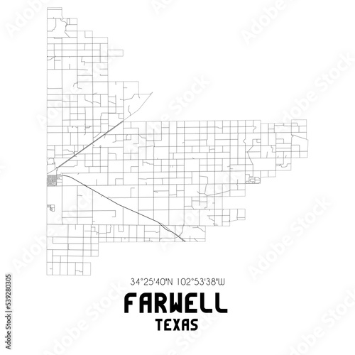 Farwell Texas. US street map with black and white lines. photo