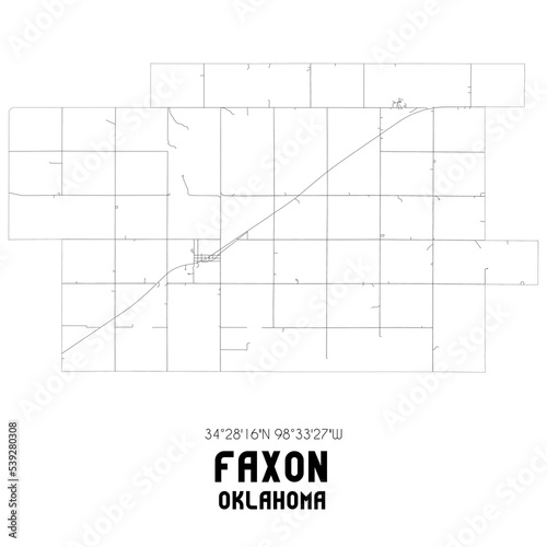 Faxon Oklahoma. US street map with black and white lines.
