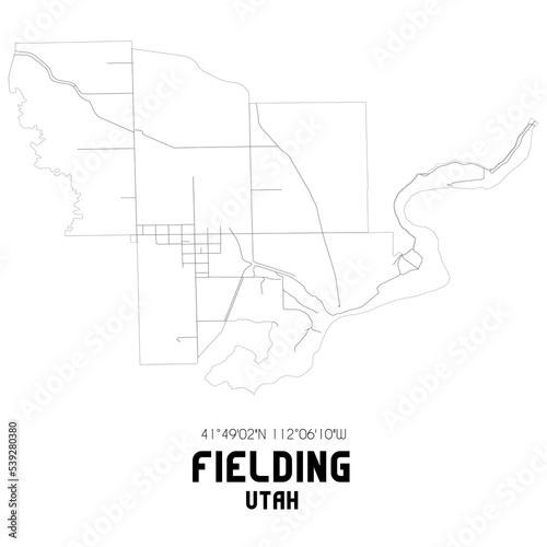 Fielding Utah. US street map with black and white lines.