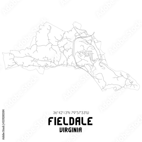 Fieldale Virginia. US street map with black and white lines.