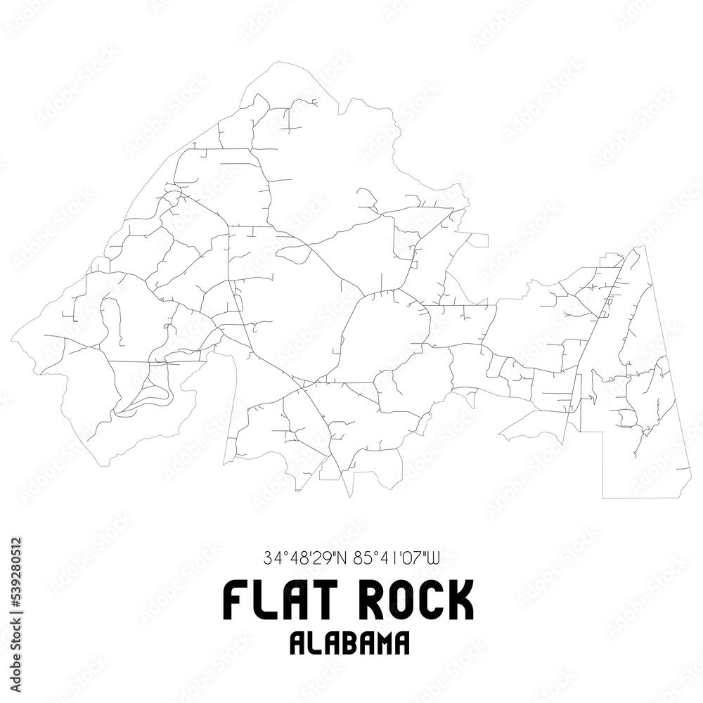 Flat Rock Alabama. US street map with black and white lines.