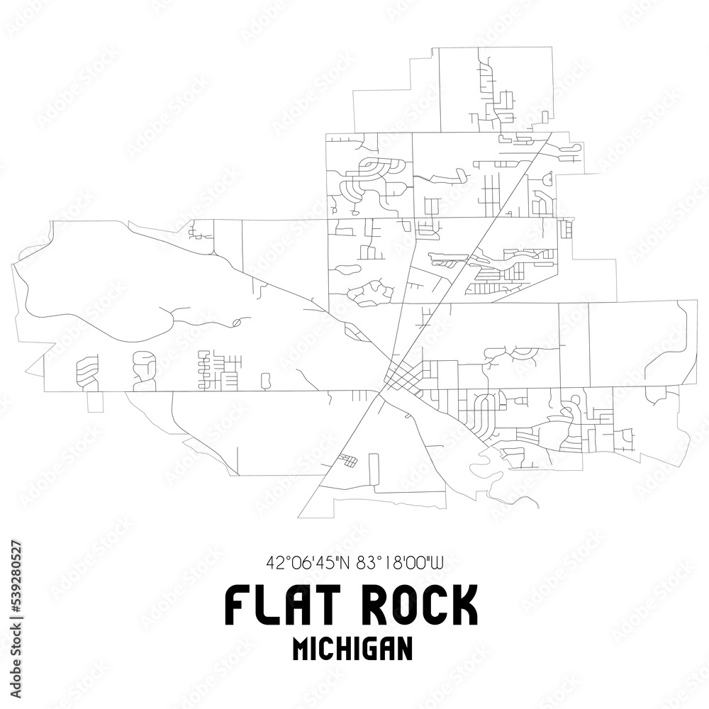 Flat Rock Michigan. US street map with black and white lines.