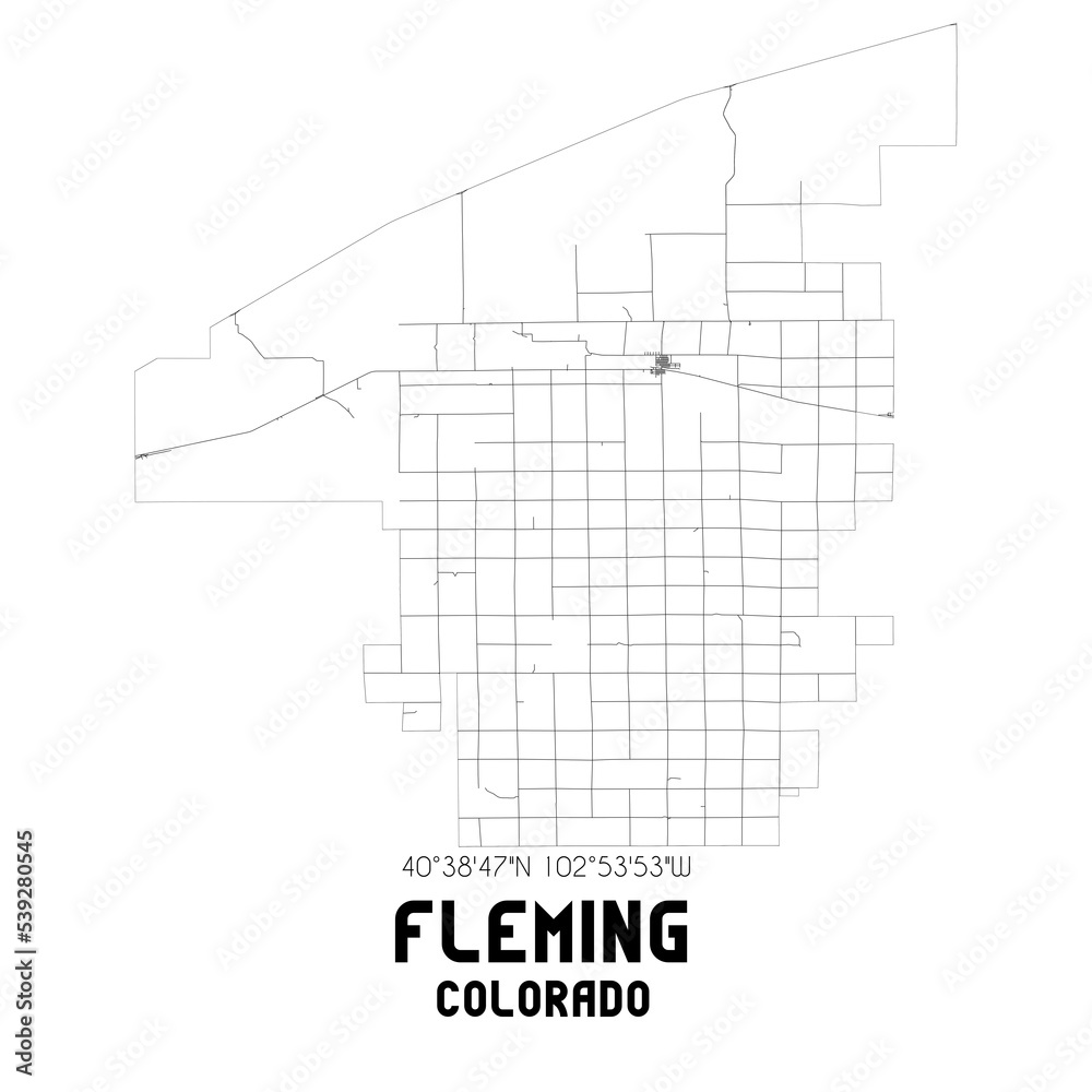 Fleming Colorado. US street map with black and white lines.