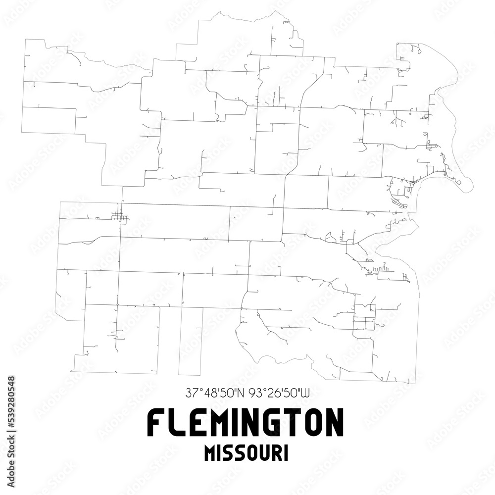 Flemington Missouri. US street map with black and white lines.