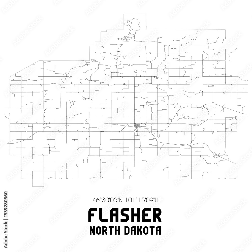 Flasher North Dakota. US street map with black and white lines.