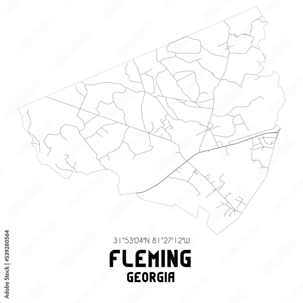 Fleming Georgia. US street map with black and white lines.
