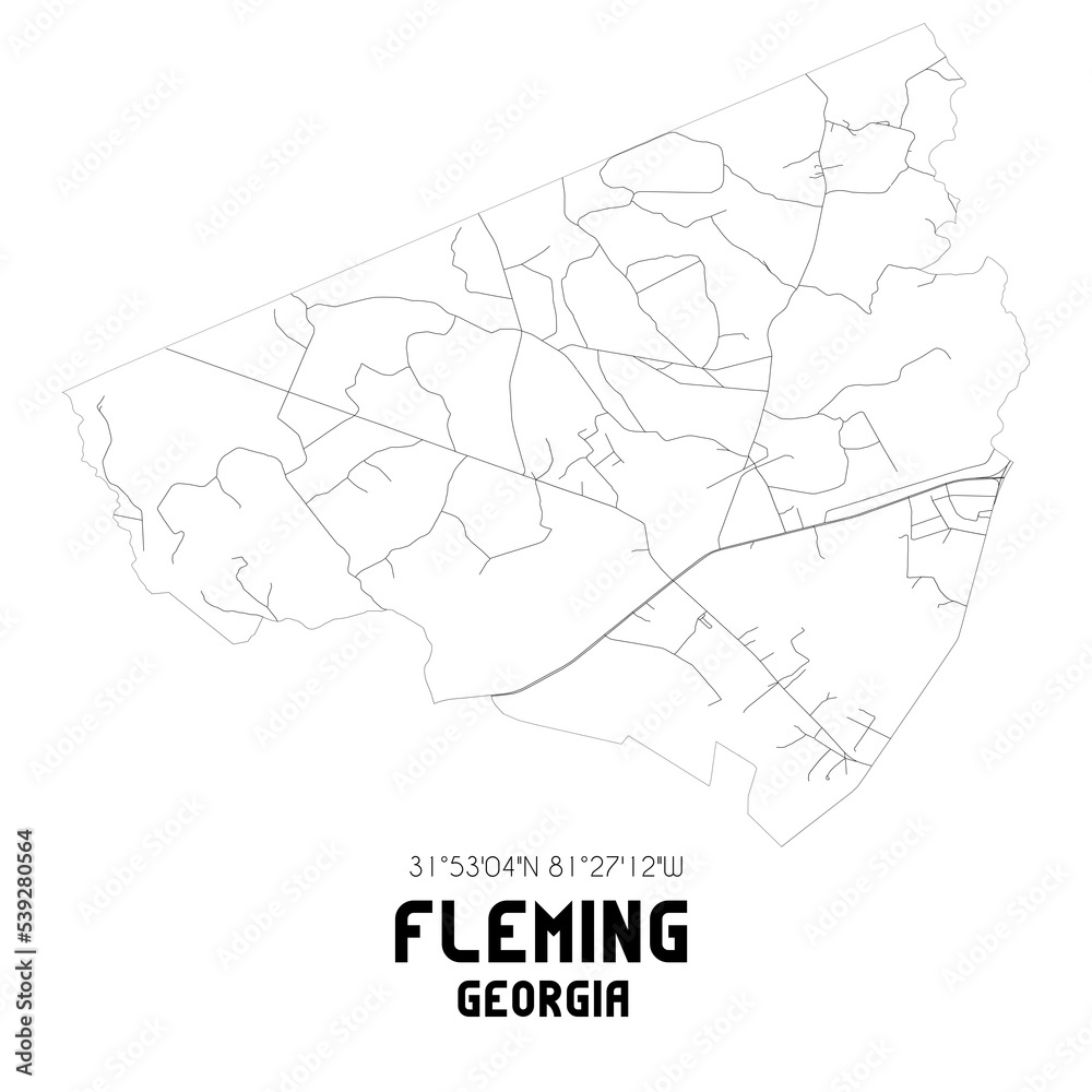 Fleming Georgia. US street map with black and white lines. Fleming Georgia. US street map with black and white lines.