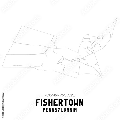 Fishertown Pennsylvania. US street map with black and white lines.