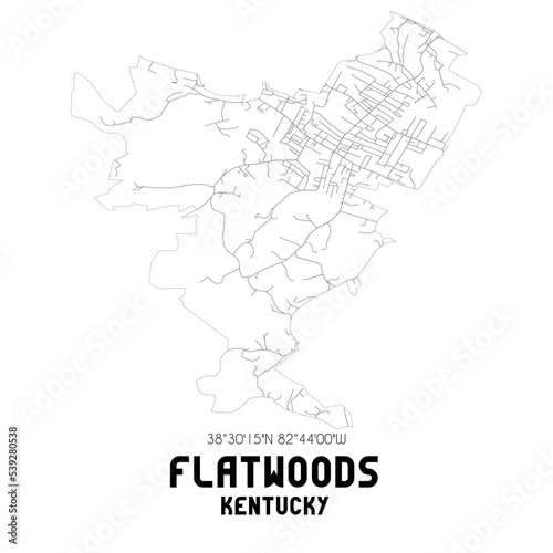 Flatwoods Kentucky. US street map with black and white lines.