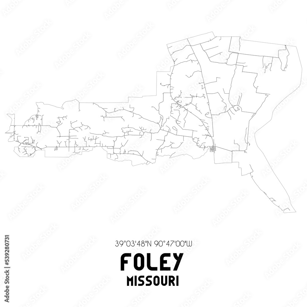 Foley Missouri. US street map with black and white lines.