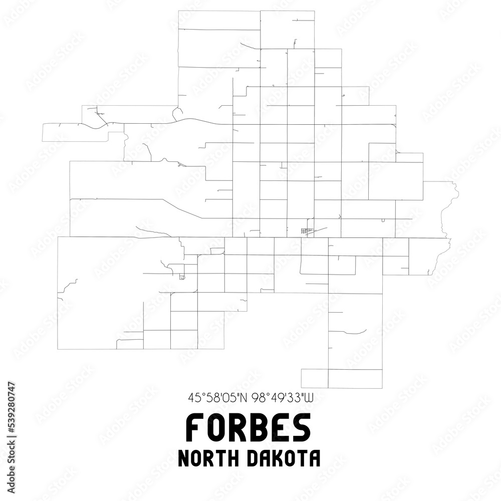 Forbes North Dakota. US street map with black and white lines.