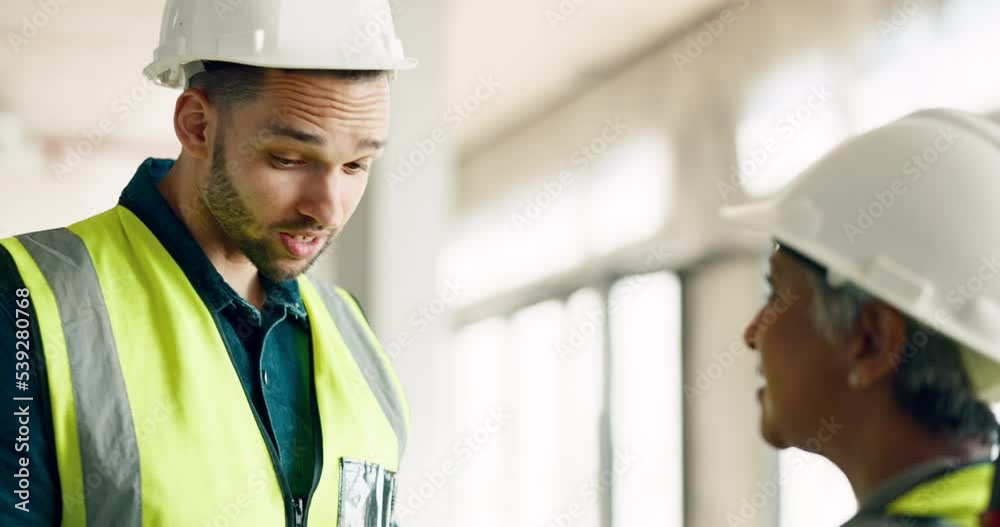 Engineer, man and woman have discussion for construction building, collaboration and planning together for project. Architect, teamwork and talking for agreement, conversation and design plan. Engineer, man and woman have discussion for construction building, collaboration and planning together for project. Architect, teamwork and talking for agreement, conversation and design plan.