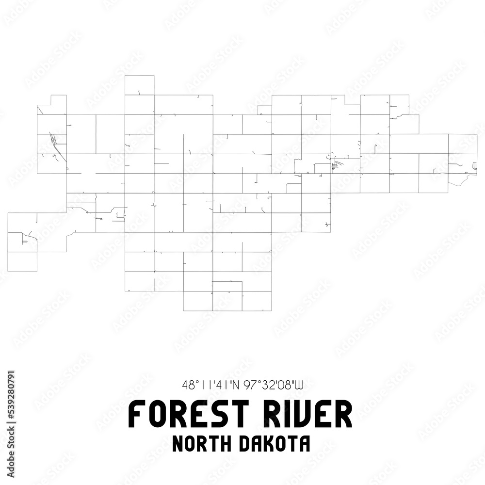 Forest River North Dakota. US street map with black and white lines.