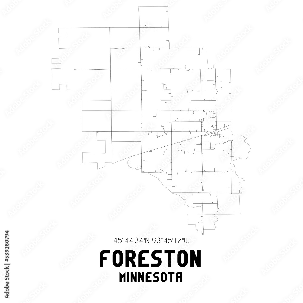 Foreston Minnesota. US street map with black and white lines. Foreston Minnesota. US street map with black and white lines.