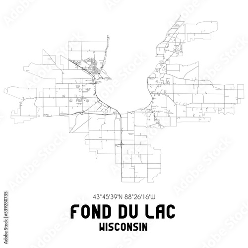 Fond Du Lac Wisconsin. US street map with black and white lines.