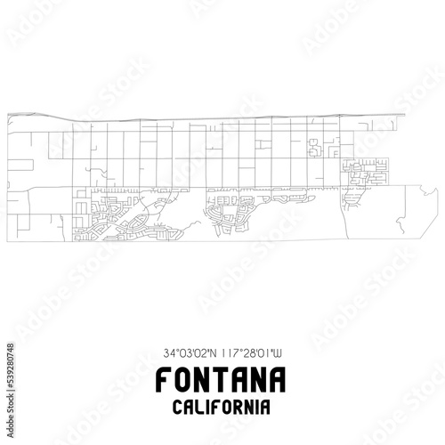 Fontana California. US street map with black and white lines. photo