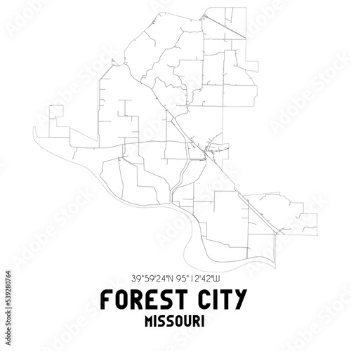Forest City Missouri. US street map with black and white lines.