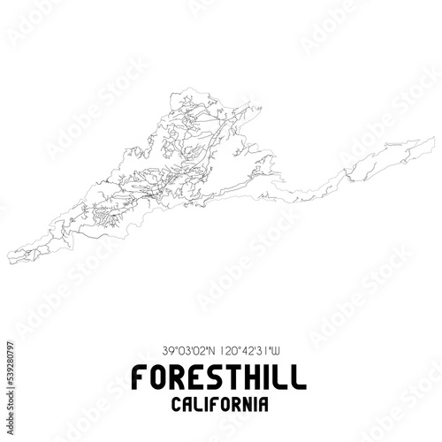 Foto Foresthill California. US street map with black and white lines.