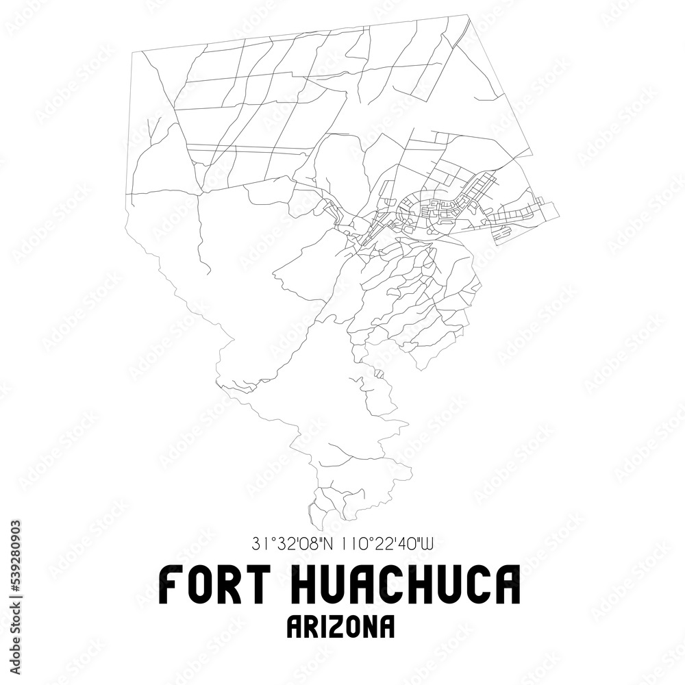 Fort Huachuca Arizona. US street map with black and white lines. Stock