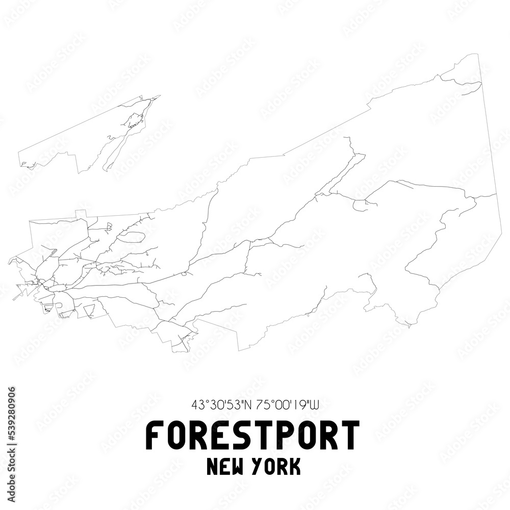 Forestport New York. US street map with black and white lines.