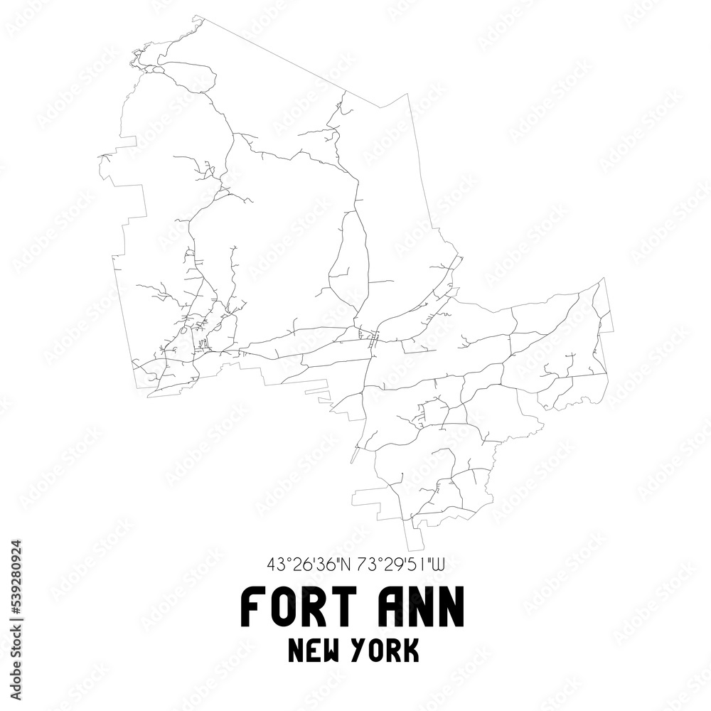 Fort Ann New York. US street map with black and white lines.