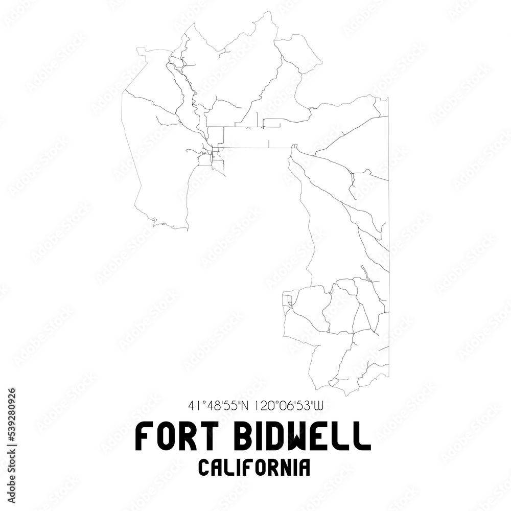 Fort Bidwell California. US street map with black and white lines.