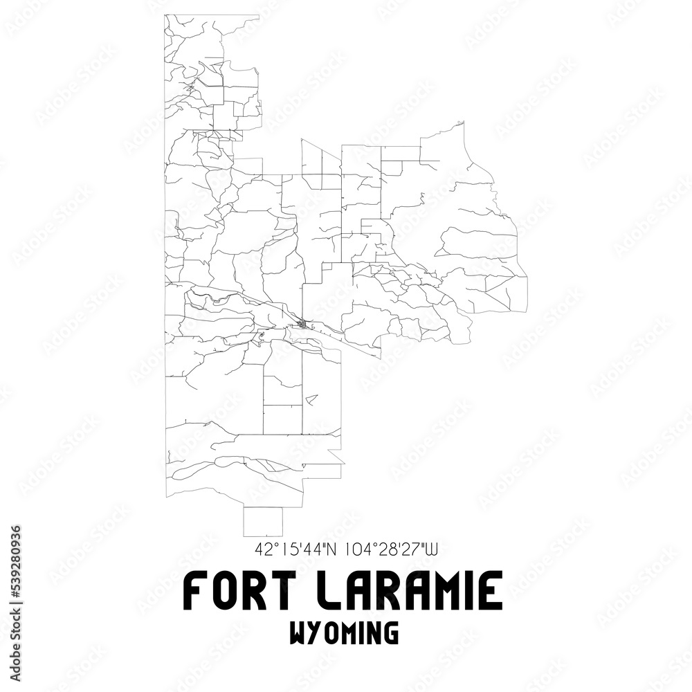 Fort Laramie Wyoming. US street map with black and white lines.