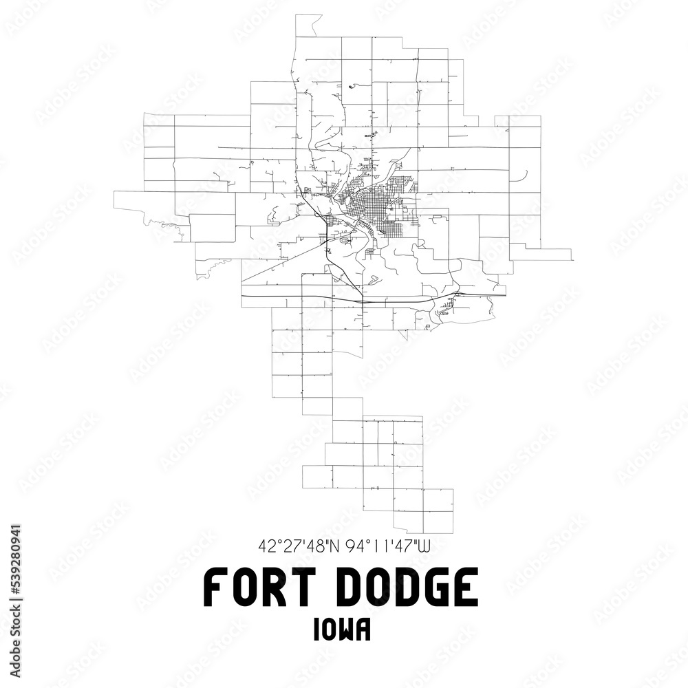 Fort Dodge Iowa. US street map with black and white lines. Stock