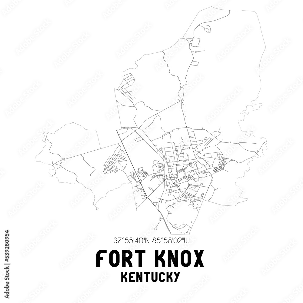 Fort Knox Kentucky. US street map with black and white lines.