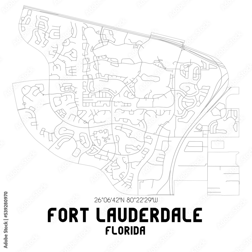 Fort Lauderdale Florida. US street map with black and white lines.