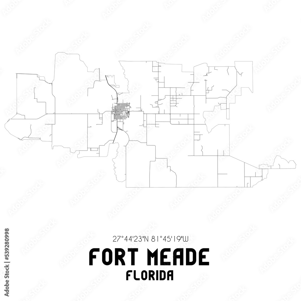 Fort Meade Florida. US street map with black and white lines.