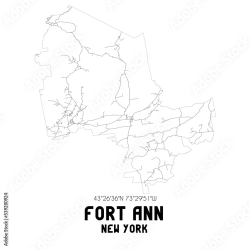 Fort Ann New York. US street map with black and white lines.