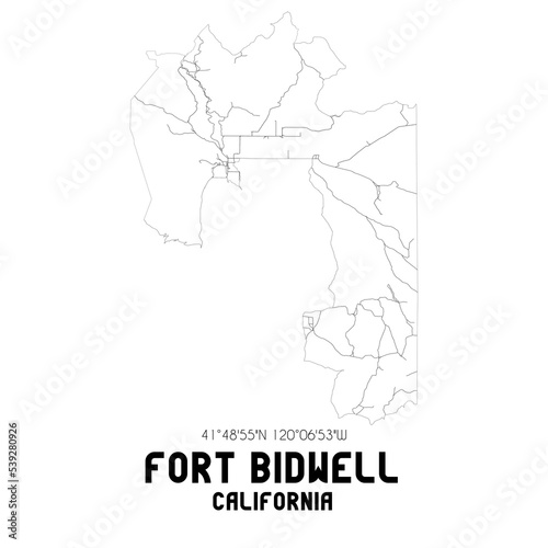 Fort Bidwell California. US street map with black and white lines.