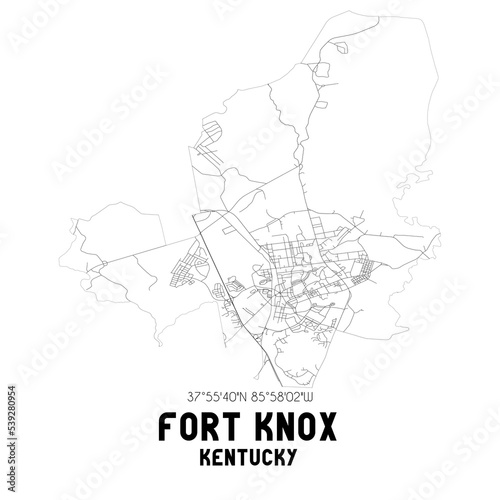 Fort Knox Kentucky. US street map with black and white lines.