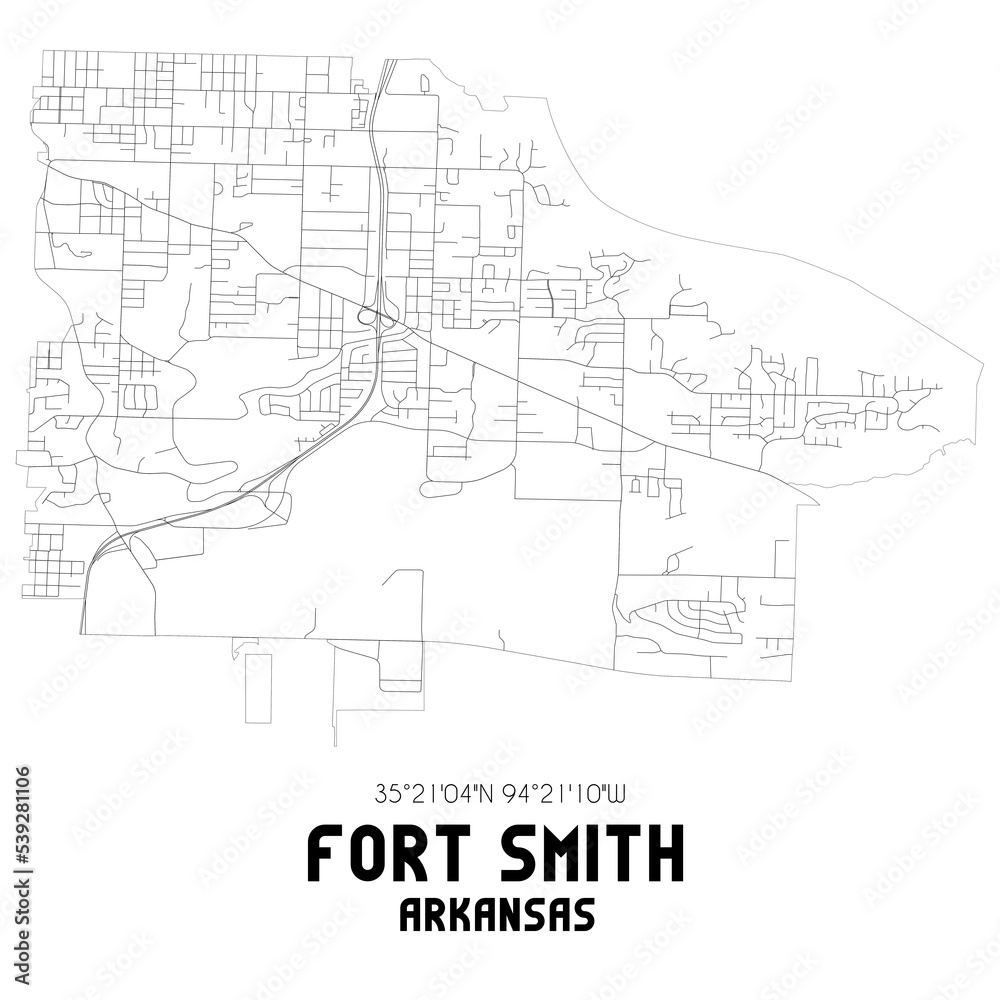 Fort Smith Arkansas. US street map with black and white lines.