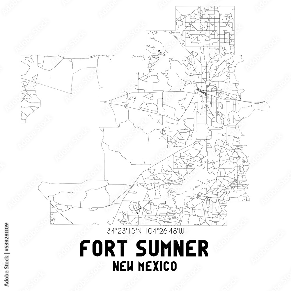 Fort Sumner New Mexico. US street map with black and white lines.