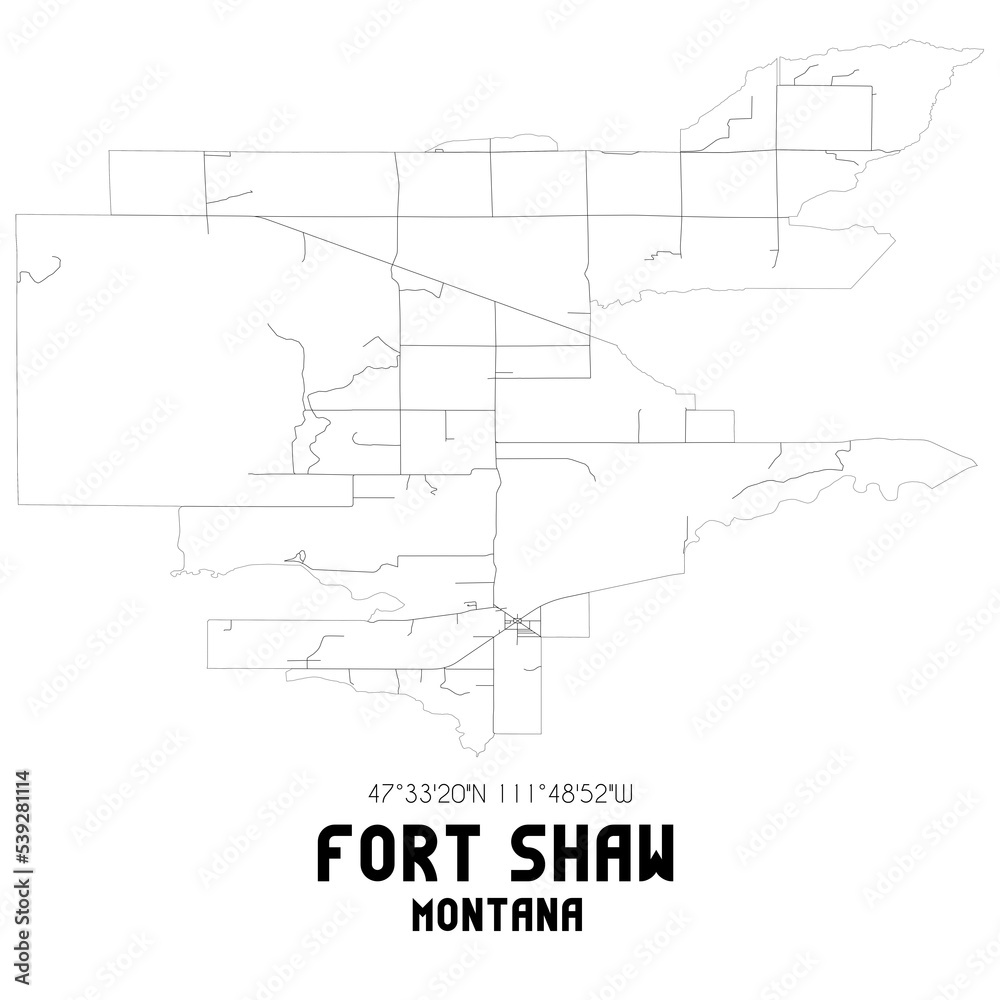 Fort Shaw Montana. US street map with black and white lines.