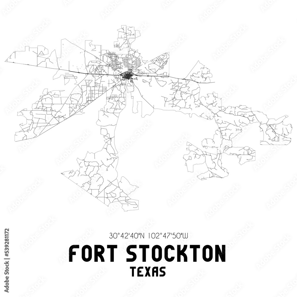 Fort Stockton Texas. US street map with black and white lines.